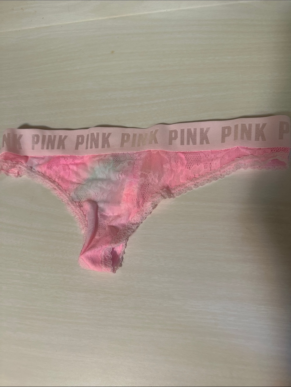PINK Victoria's Secret Pink Lace Thong with Branded Waistband